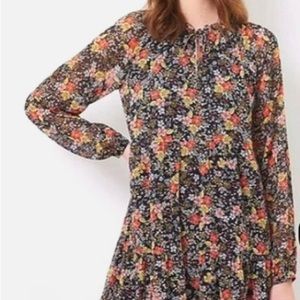 Loft Floral Tie Neck Flowy Dress